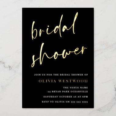 Gold Foil & Black Modern Bridal Shower Golden Foil Invitations