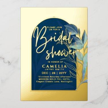 GOLD FOIL Blue Leaves  QR Code Foil