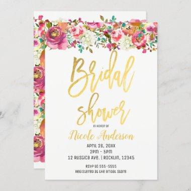 Gold Foil Bridal Shower Elegant Modern Floral Invitations