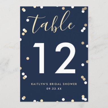 Gold Foil Confetti Bridal Shower Table Number