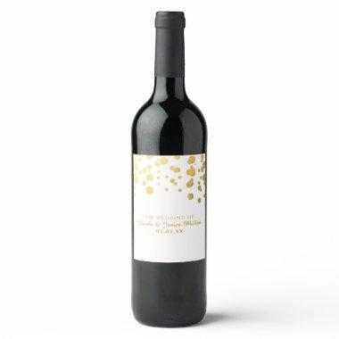 Gold Foil Confetti Dots Elegant Wedding Wine Label