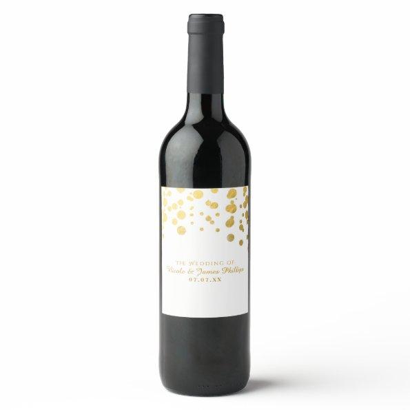 Gold Foil Confetti Dots Elegant Wedding Wine Label