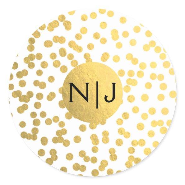 Gold Foil Confetti Dots Glam Modern Wedding Favor Classic Round Sticker
