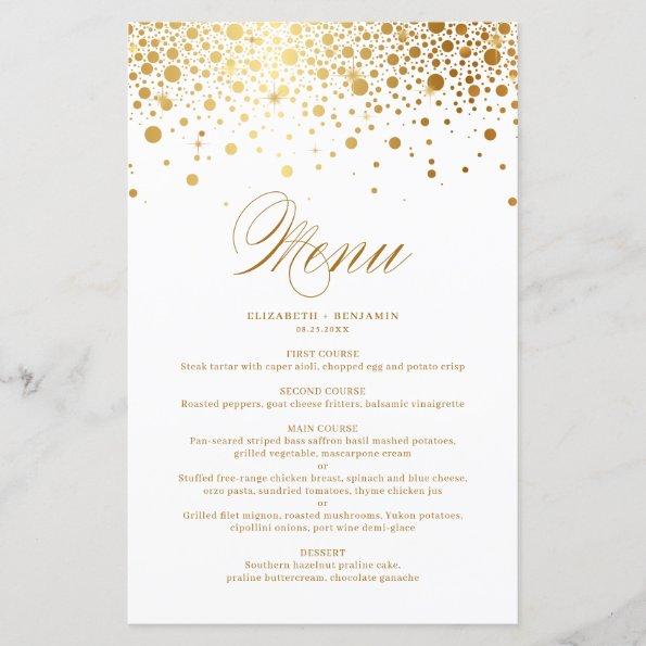 Gold Foil Confetti Dots Wedding Menu Invitations