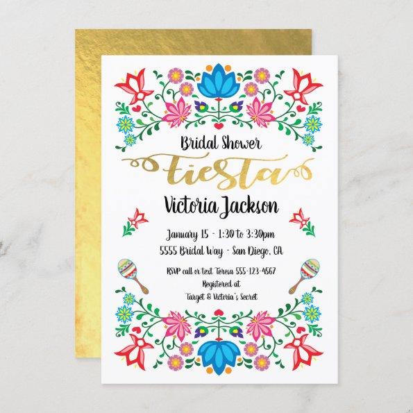 Gold Foil Floral Mexican Fiesta Bridal Shower Invitations