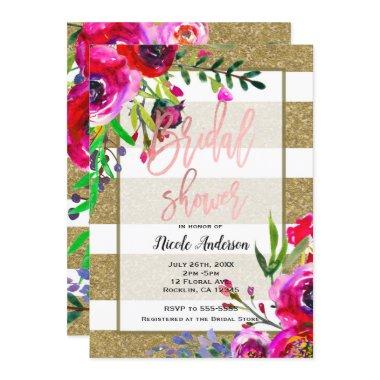 Gold Foil Glitter Stripe Bold Floral