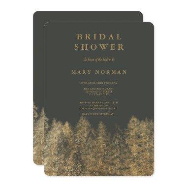 Gold foil gray Fall pine trees