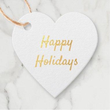 gold foil happy holidays simple white gift tag