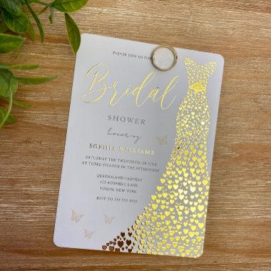 Gold Foil Heart Gown Bridal Shower Golden Foil Invitations