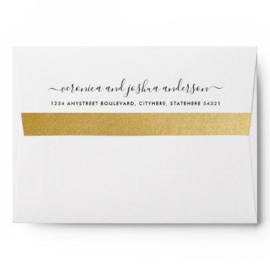 Gold Foil Inside Return Address Trendy Font White Envelope