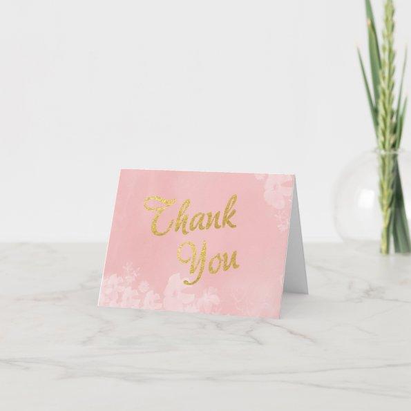 Gold Foil Lettering on Pink Floral Thank You