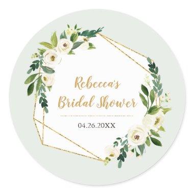 Gold Foil Look Geometric Frame and Flowers Party Classic Round Sticker