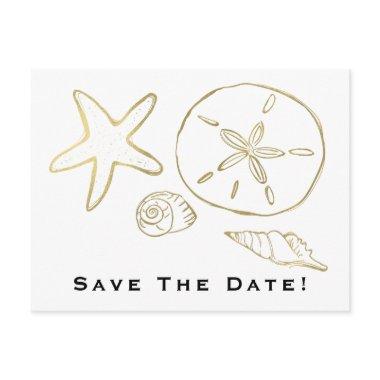 Gold Foil Look Sea Shells Chic Beach Save the Date Post