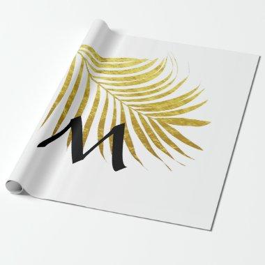 Gold Foil Palm Leaf Tropical Monogrammed Initials Wrapping Paper