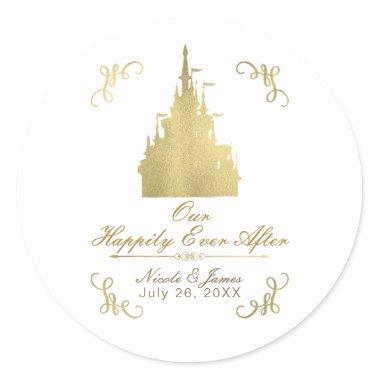 Gold Foil Princess Castle Storybook Wedding Classic Round Sticker