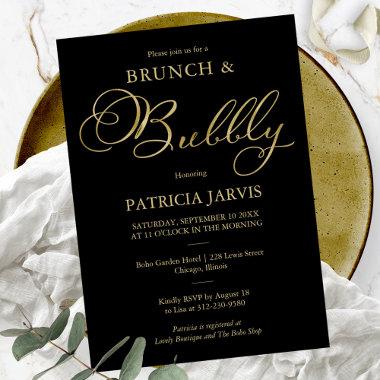 Gold Foil Script Brunch And Bubbly Bridal Shower Invitations