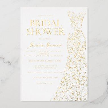 Gold Foil Sparkle Dress Wedding Bridal Shower Foil Invitations