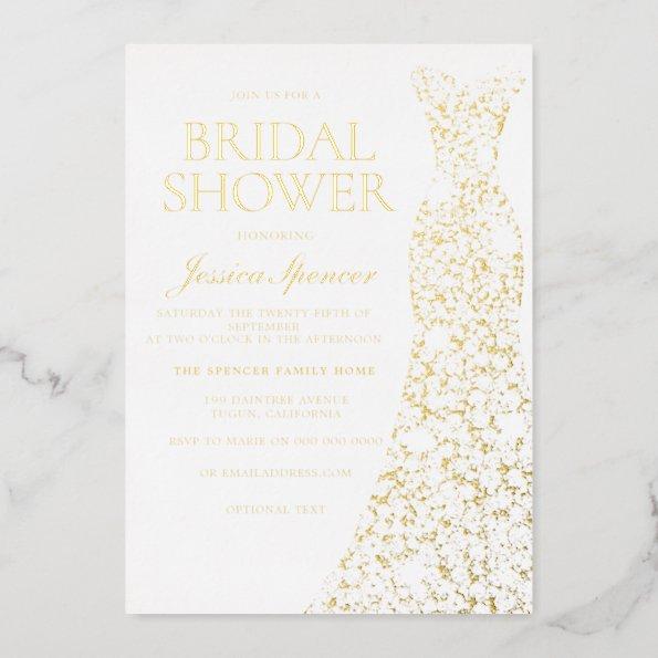 Gold Foil Sparkle Dress Wedding Bridal Shower Foil Invitations