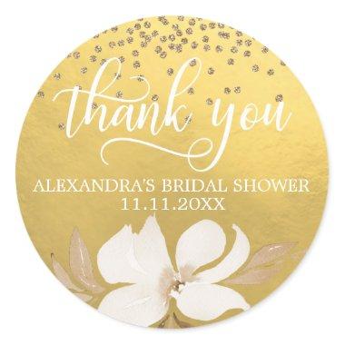 Gold Foil Watercolor Bridal Shower Thank You Classic Round Sticker