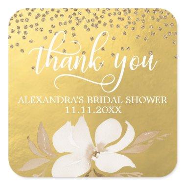 Gold Foil Watercolor Bridal Shower Thank You Square Sticker