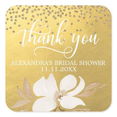 Gold Foil Watercolor Bridal Shower Thank You Square Sticker