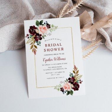 gold frame burgundy blush floral