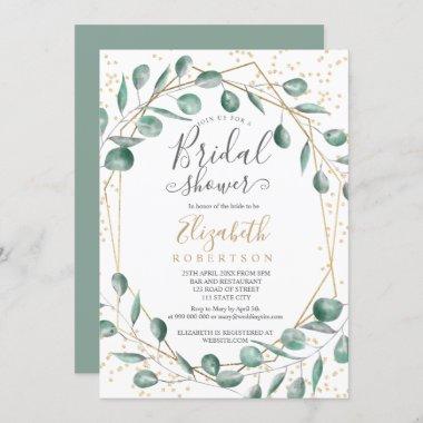 Gold frame greenery watercolor bridal shower Invitations