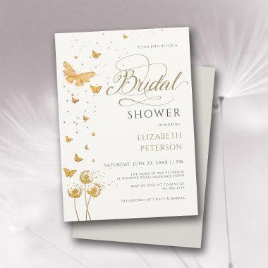 Gold Garden Butterfly Wildflowers Bridal Shower Invitations