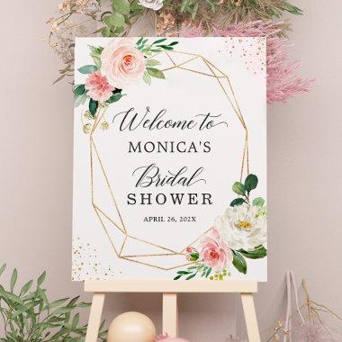 Gold Geometric Blush Floral Bridal Shower Sign