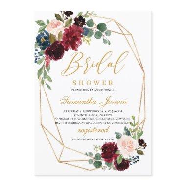 Gold geometric burgundy and blush pink floral
