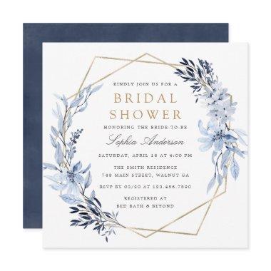 Gold Geometric Floral Blue Leaves