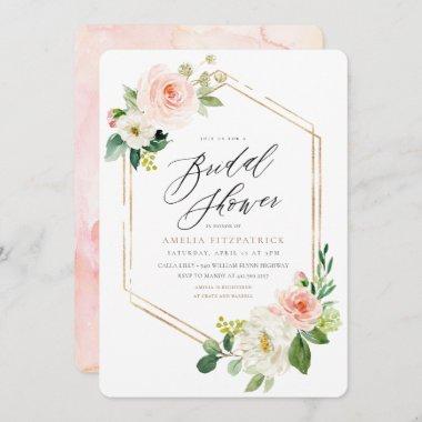 Gold Geometric Floral Bridal Shower Invitations