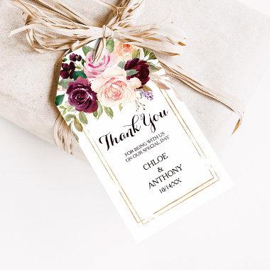 Gold Geometric Green Burgundy Floral Thank You Gift Tags