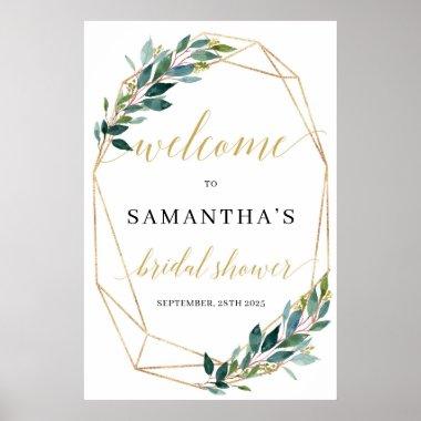 Gold geometric green eucalyptus bridal welcome poster