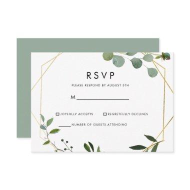 Gold Geometric Green Eucalyptus RSVP