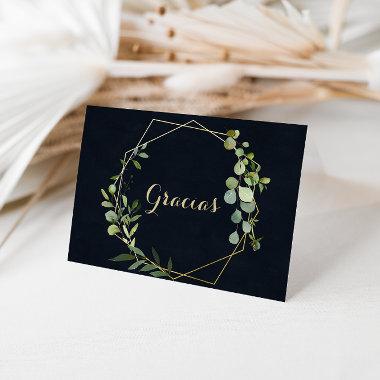 Gold Geometric Green Folded Wedding Gracias Invitations