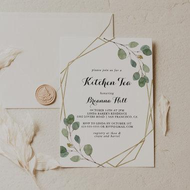 Gold Geometric Kitchen Tea Bridal Shower Invitations