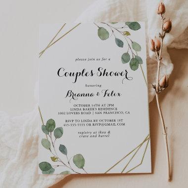 Gold Geometric Modern Calligraphy Couples Shower Invitations