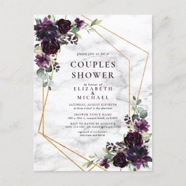 Gold Geometric Plum Purple Marble Couples Shower Announcement PostInvitations