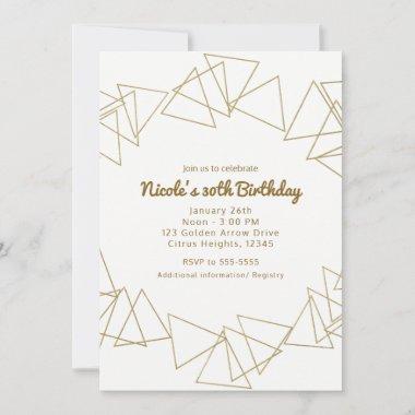 Gold Geometric Triangles Modern Birthday Party Invitations