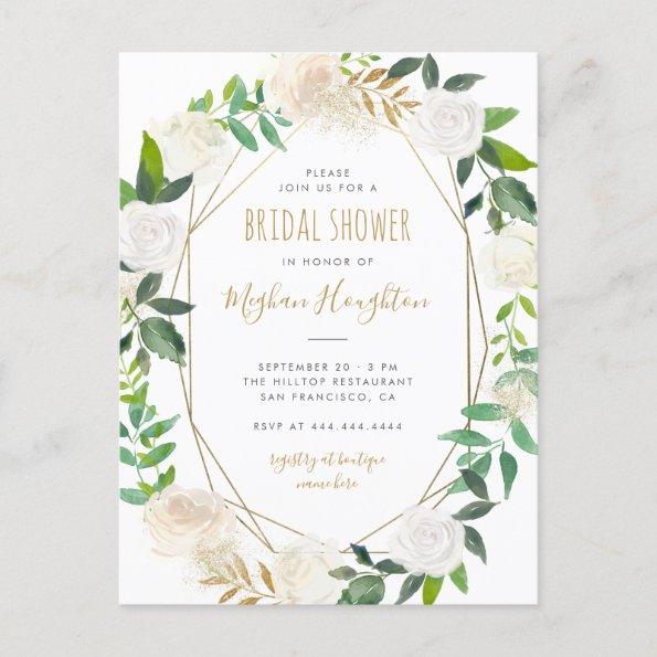 Gold Geometric Watercolor Floral Bridal Shower Invitation PostInvitations
