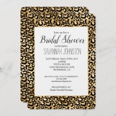 Gold Glam Black Leopard Print Bridal Shower Invitations