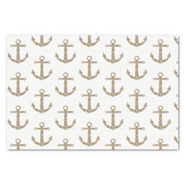 Gold Glitter Anchors Nautical Glam Elegant Modern Tissue Paper
