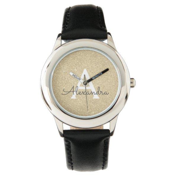 Gold Glitter and Sparkle Monogram Luxury Watch