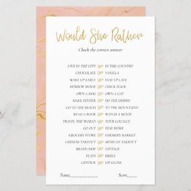 Gold Glitter Bridal Shower game Would She Rather