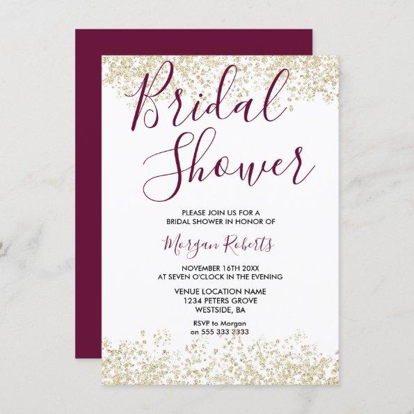 Gold Glitter Burgundy Bridal Shower Invitations