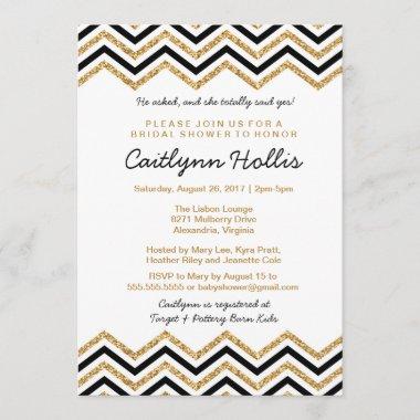 Gold glitter Chevron | Baby, Bridal or Birthday Invitations