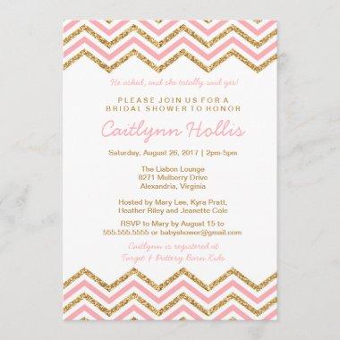 Gold glitter Chevron | Baby, Bridal or Birthday Invitations