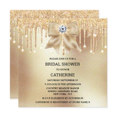 Gold glitter diamond bow shimmer string lights Invitations