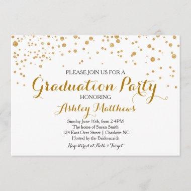 Gold Glitter Dots Graduation Party Invitations